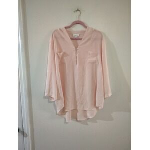 Jaclyn Smith‎ Collection Pink Textured Half Zip Blouse Long Sleeve Top Womens L